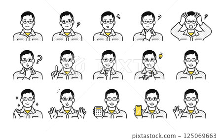 中年男性工作者的各種臉部表情圖示集 中年男性工作者的各種臉部表情圖示集 125069663