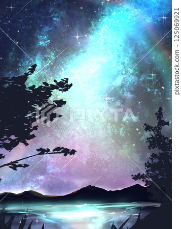 Shining galaxy and water surface Shining galaxy and water surface 125069921