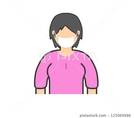 Short-haired woman in a mask_pink clothes Short-haired woman in a mask_pink clothes 125069986