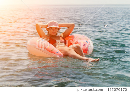Woman Watermelon Float Ocean Beach Summer Vacation 125070170