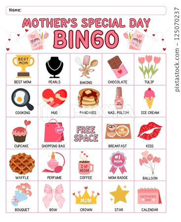 Mother's Day bingo game for kids with colorful printable cards, calling cards, and cute designed for preschool and classroom homeschool activity educational learning fun during springtime Mother's Day bingo game for kids with colorful printable cards, calling cards, and cute designed for preschool and classroom homeschool activity educational learning fun during springtime 125070237