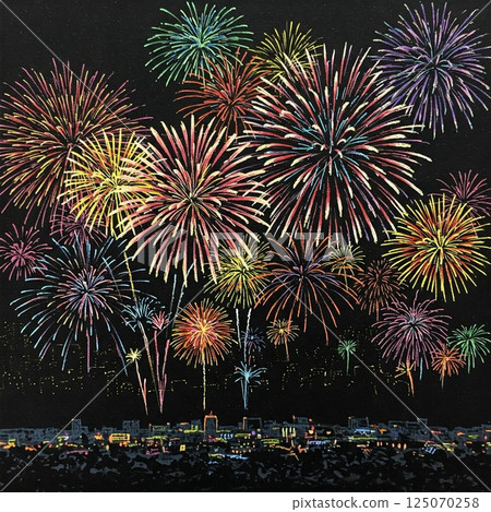 點亮夏日夜空的煙火秀！用精美的插圖創造夏日回憶 125070258
