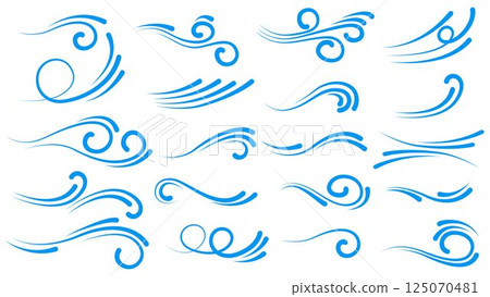 Blue waves and splashes of water set Blue waves and splashes of water set 125070481