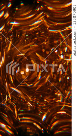 Flare disco festive. Blur spark rainbow. Defocused golden yellow colorful round spectrum on abstract art light background. 125070903