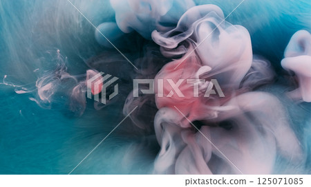 Chemical ink blend. Paint water. Blur blue purple pink colorful cloud blob mix ethereal liquid floating on abstract art background. 125071085