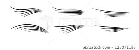 Flowing wind motion line. Air logo wave. Air movement and gust symbol pack. Vector 125071185