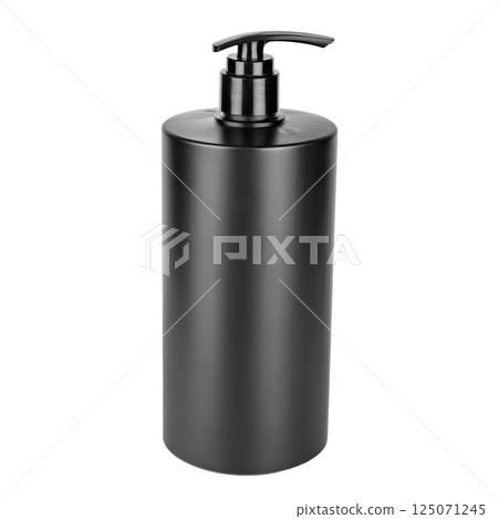 black bottle of shampoo with dispenser isolate black bottle of shampoo with dispenser isolate 125071245