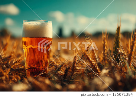 Glass of craft beer in wheat field Glass of craft beer in wheat field 125071394