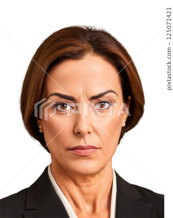 A Middle Eastern middle-aged woman with brown shoulder-length hair, brown eyes, wearing business attire, showing focus with a concentrated expression, A Middle Eastern middle-aged woman with brown shoulder-length hair, brown eyes, wearing business attire, showing focus with a concentrated expression, 125071421