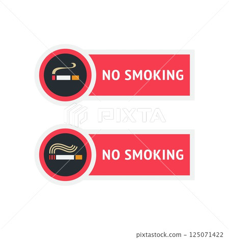 No smoking cigarette stickers set, labels no smoking in this area, vector illustration for print 125071422