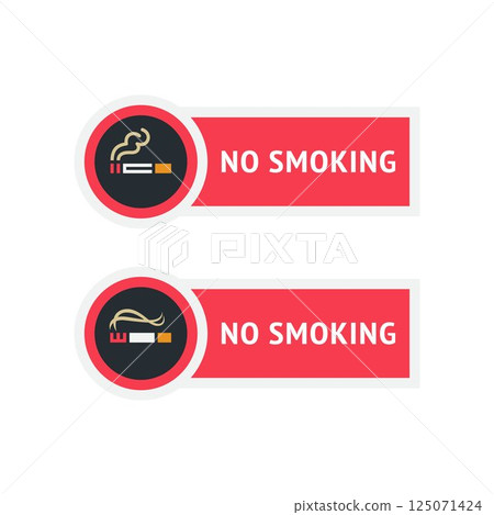 No smoking cigarette stickers set, labels no smoking in this area, vector illustration for print No smoking cigarette stickers set, labels no smoking in this area, vector illustration for print 125071424