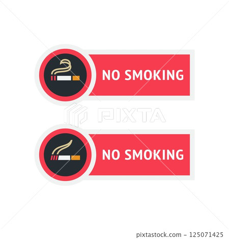 No smoking cigarette stickers set, labels no smoking in this area, vector illustration for print No smoking cigarette stickers set, labels no smoking in this area, vector illustration for print 125071425