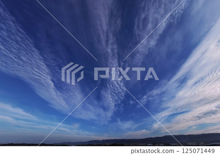 A refreshing morning in the western sky with a variety of clouds spreading out radially, ultra-wide-angle, sky-focused, 240718am A refreshing morning in the western sky with a variety of clouds spreading out radially, ultra-wide-angle, sky-focused, 240718am 125071449