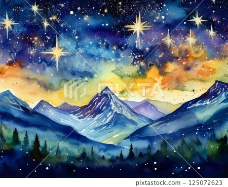 A fantastic mountain view with a sky full of stars 125072623