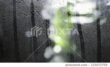 雨天窗玻璃上的水滴和模糊的自然風景情感背景 125072759