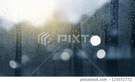 雨天窗玻璃上的水滴和模糊的自然風景情感背景 125072772