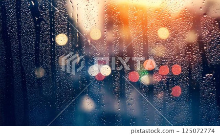 雨天窗玻璃上的水滴和模糊的自然風景情感背景 125072774