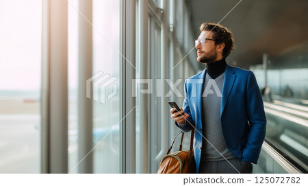 Elegant businessman getting ready for a flight at the airport 125072782