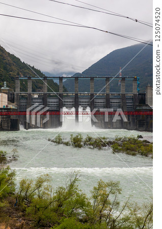 靜岡縣濱松市天龍區龍山町大峰的櫻花與秋葉水壩的風景 125074520