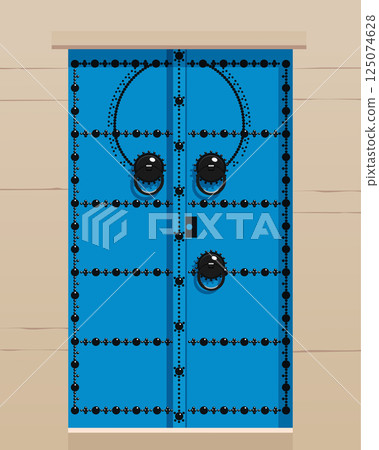 Decorated blue Tunisian door in Sidi Bou Said town. Blue traditional door in North Africa. Vector illustration Decorated blue Tunisian door in Sidi Bou Said town. Blue traditional door in North Africa. Vector illustration 125074628