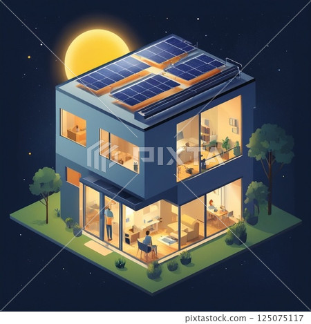 View of a house with solar panels 125075117