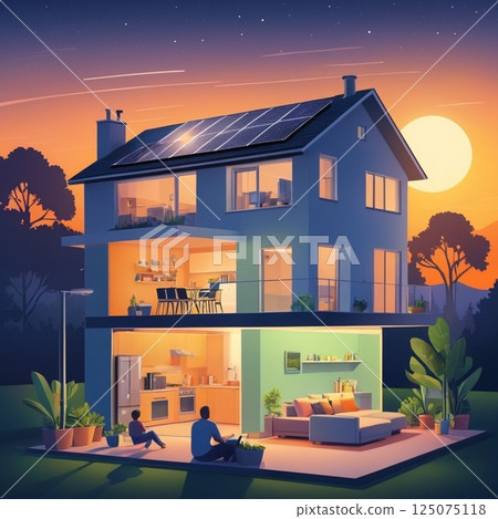 View of a house with solar panels 125075118