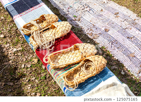 Birchen woven bast shoes traditional Russian footwear 125075165