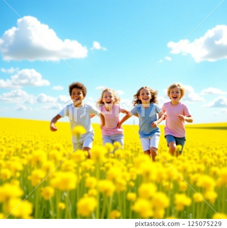 Children playing in the rape field 125075229