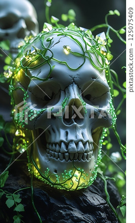 Crystal Skull with Glowing Green Vines 8-3 125075409