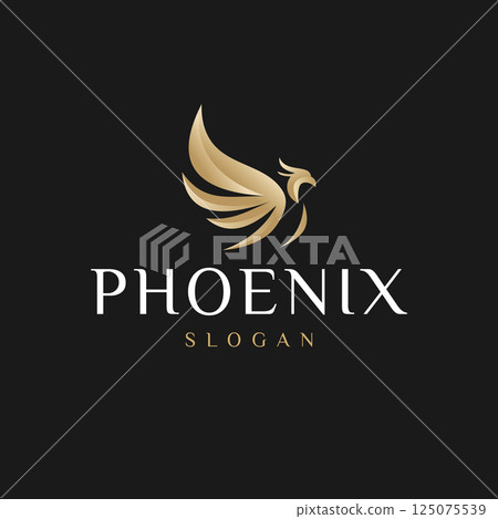 Flying Golden Phoenix Bird Flying Phoenix Bird Logo Design Black Background 125075539