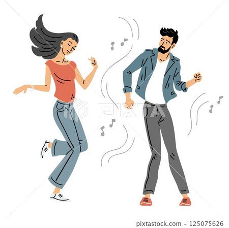 Young girl and guy dancing cheerfully at disco 125075626