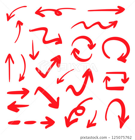 簡單的筆手寫箭頭設定向量紅色 簡單的筆手寫箭頭設定向量紅色 125075762