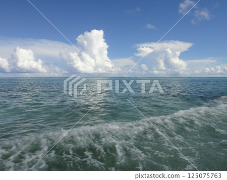 熱帶夏季海、藍天和積雨雲 125075763