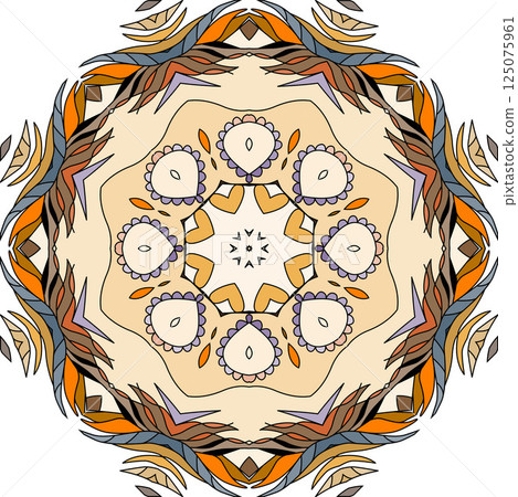 Colorful cute Mandala. Decorative unusual round ornaments. 125075961