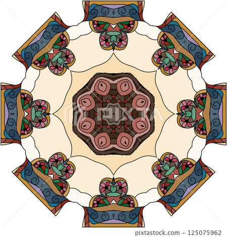 Colorful cute Mandala. Decorative unusual round ornaments. 125075962