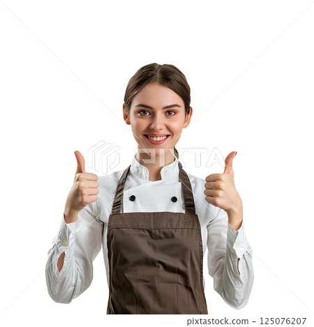 young woman showing thumbs up on white background, cut-out, clipping path, transparent 125076207