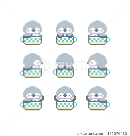 咖啡杯和灰色貓頭鷹像素藝術 125076480