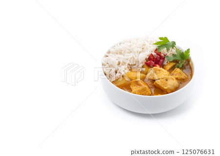 Massaman curry isolated on white background. Ttraditional Thai food recipe 125076631