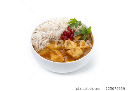 Massaman curry isolated on white background. Ttraditional Thai food recipe Massaman curry isolated on white background. Ttraditional Thai food recipe 125076639
