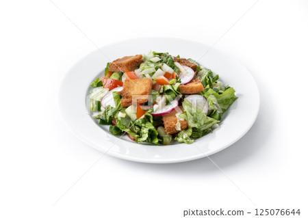 Fattoush salad, Traditional Lebanese Salad isolated on white background Fattoush salad, Traditional Lebanese Salad isolated on white background 125076644