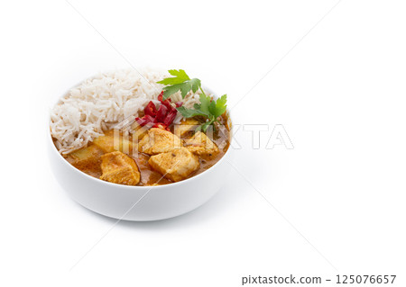 Massaman curry isolated on white background. Ttraditional Thai food recipe Massaman curry isolated on white background. Ttraditional Thai food recipe 125076657