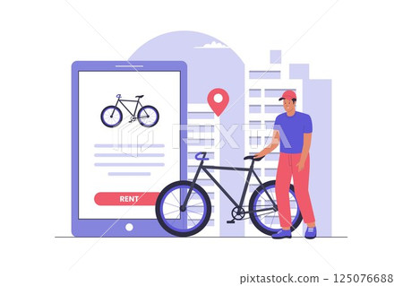 Modern Flat Illustration of Bike Rental Service for Urban Transportation 125076688