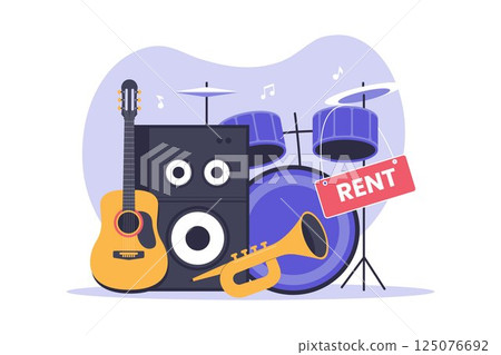 Flat Illustration of Musical Instrument Rental Service for Musicians and Events Flat Illustration of Musical Instrument Rental Service for Musicians and Events 125076692