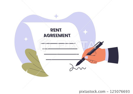 Flat Illustration of Rental Agreement Signing with Contract Document and Tenant-Landlord Concept 125076693