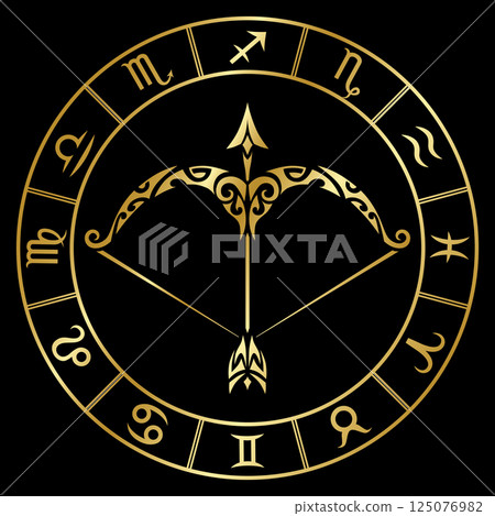 Sagittarius. Tattoo maori tribal style. Horoscope. Astrological zodiac sign. Sagittarius. Tattoo maori tribal style. Horoscope. Astrological zodiac sign. 125076982