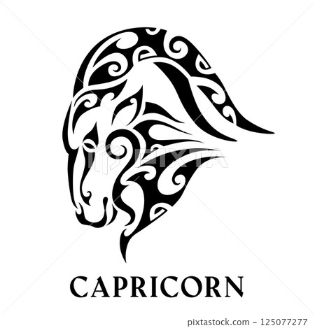 Zodiac sign capricorn in maori tattoo style. Zodiac sign capricorn in maori tattoo style. 125077277