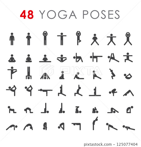 Yoga poses asanas icons set. 125077404
