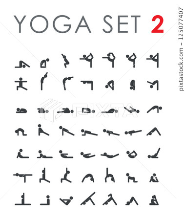 Yoga poses asanas icons set. Yoga poses asanas icons set. 125077407