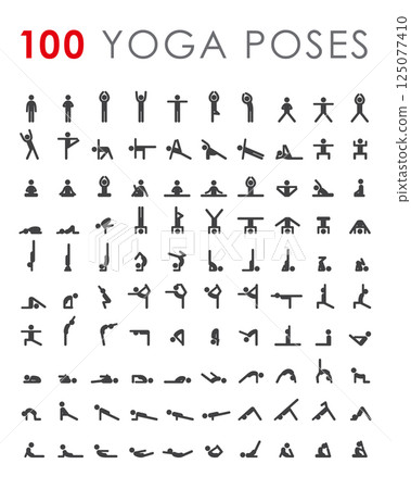Yoga poses asanas icons set. 125077410