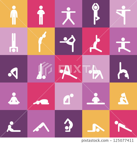 Vector seamless pattern with people in yoga asanas. Healthy lifestyle. Vector seamless pattern with people in yoga asanas. Healthy lifestyle. 125077411